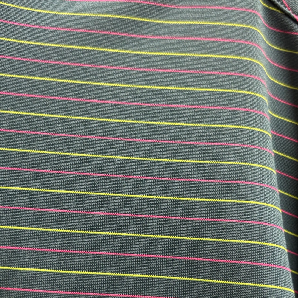 Under Armour Men's Blue and Neon Green Striped Polo - Picture 4 of 5